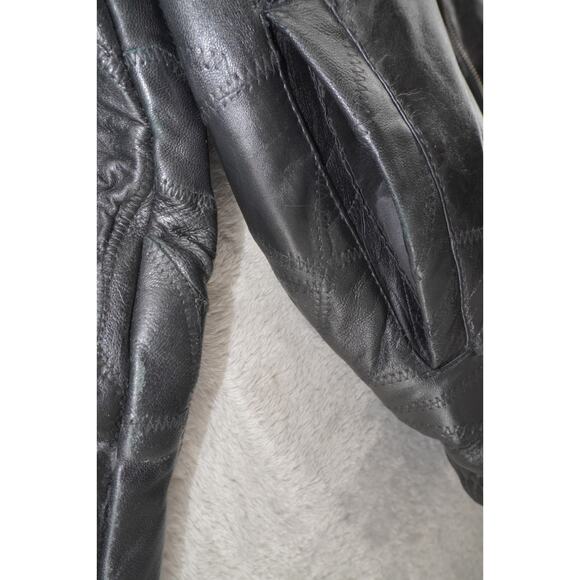 Vintage MAXAM Lambskin Leather Biker Jacket Harley Patch Mosaic Panel Black M - Picture 4 of 8